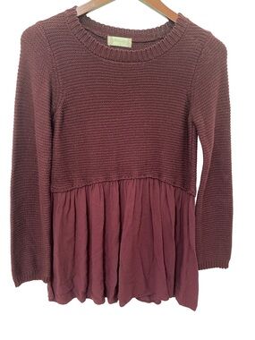 Altar’d State Small Burgundy Peplum Long Sleeve Top Boho Romantic Blouse